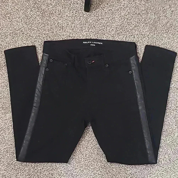 Ralph Lauren 400 Black Label skinny vegan leather trim jeans pants - Picture 2 of 5